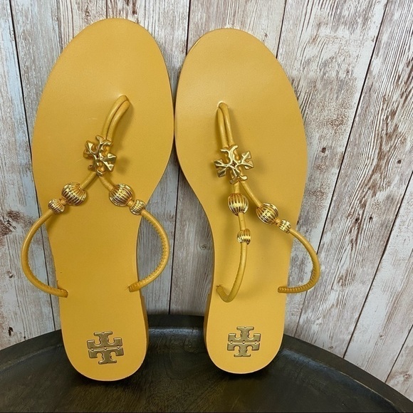Tory‎ Burch Capri Leather Beaded Flip Flop Sandals Size 7 Women - Picture 5 of 11
